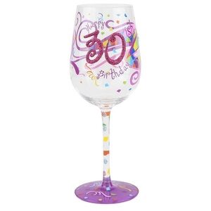 30ish Birthday Wine Glass with Purple and Pink Accents